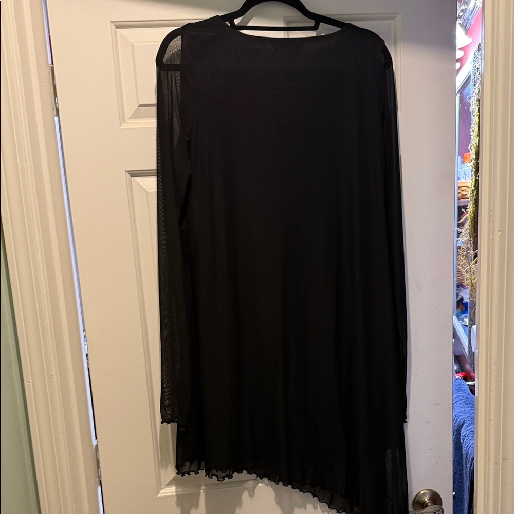 ASOS Asymmetrical Black Dress with Mesh Sleeves - Picture 4 of 4